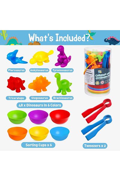 Brabantia Montessori Counting, Matching and Sorting Color Game, 48 Dinosaurs