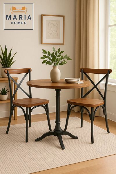 MARIA HOMES Industrial Style Cross Back Metal and Wood Chair – Rustic Dining or Café Seating Solution