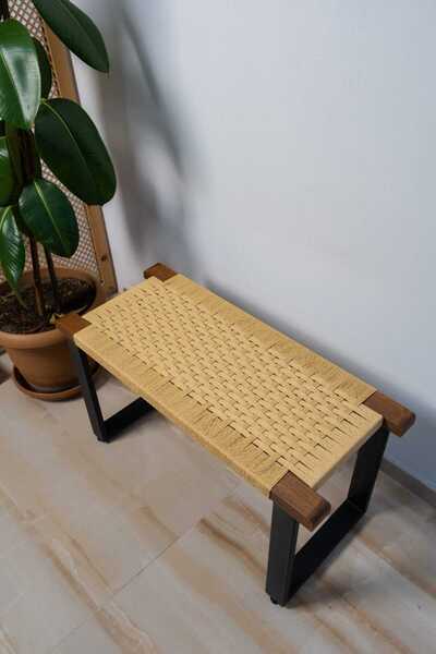 ayzenbi Hasır Örgülü Ahşap Bench 90x38cm Mutfak Oturma Odası Yemek Odası