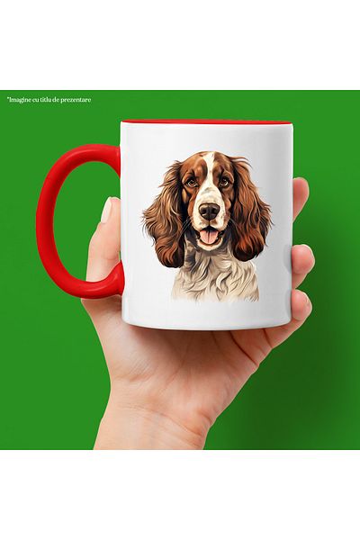 StoryGift Romania Mug with a furry dog, illustration, grateful, loyal, playful, white, brown with M, Cu, STG