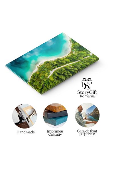 StoryGift Romania Tablou Canvas Priveliste Aeriana A Unui Lac Cu Apa Turcoaz Si Coaste Inverzite Destinatie De V