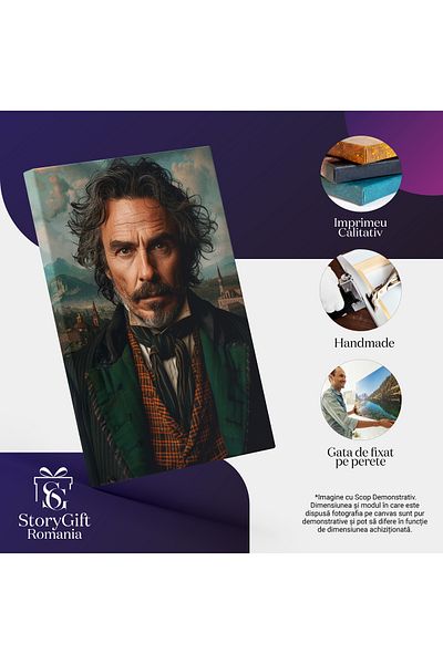 StoryGift Romania Tablou Canvas Domn Cu Sacou Si Cravata Cu Camasa Alba In Sacou Verde Cu Par Carunt Si Barba Cu