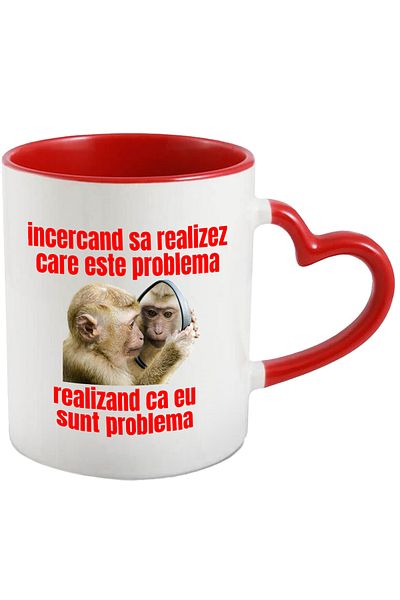 StoryGift Romania Funny monkey mug looking in the mirror, I am the problem, 330ml, Ceramic with, With, STG