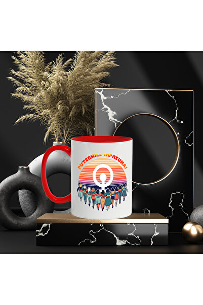 StoryGift Romania More Women More Power Motivational Mug, 330ml, Ceramic with Red Handle, With ,STG