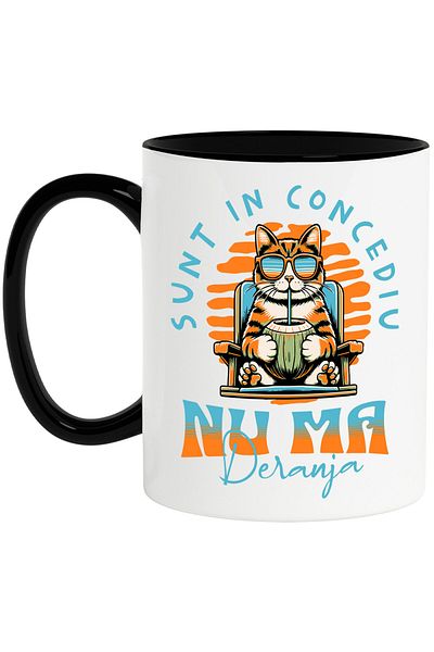 StoryGift Romania Mug with Cat on a Coconut Lounger, Text Don't Disturb Me I'm On Vacation,, With ,STG