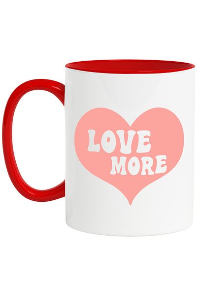 StoryGift Romania Mug with a heart that says "Love more" - love more with Red Handle, With Handle, STG
