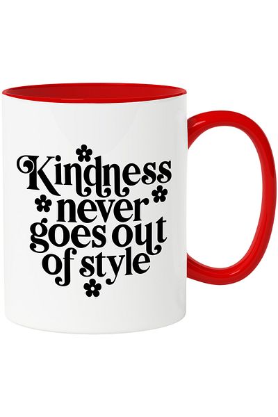 StoryGift Romania Popcorn mug with the text "Kindness never goes out of style" with Red Handle, With M,STG