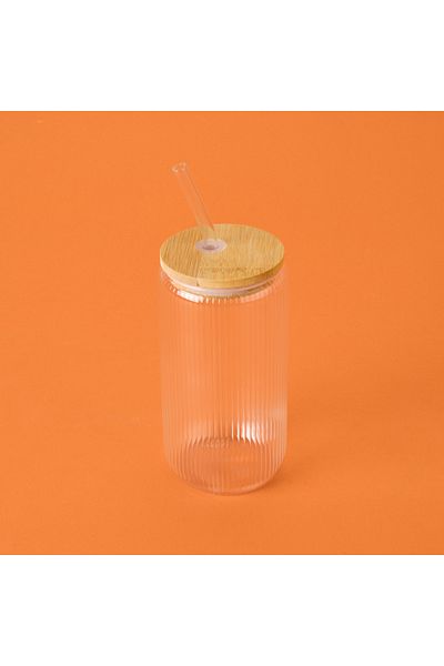 İpek Silk Bamboo Lid Cup with Straw - Transparent