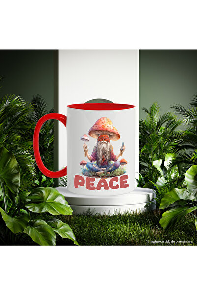 StoryGift Romania Mug with a man meditating with the message "Peace", hippie style, culture, illustrations, With ,STG