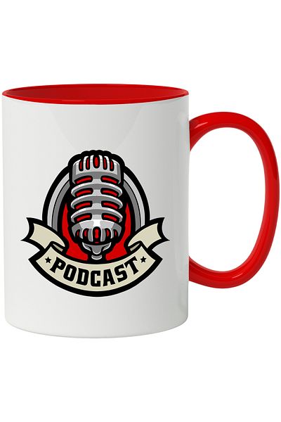 StoryGift Romania Podcast Mug, Microphone, Stars, Emblem, Ribbon, Multicolor 330 ml, Ceramic, With ,STG