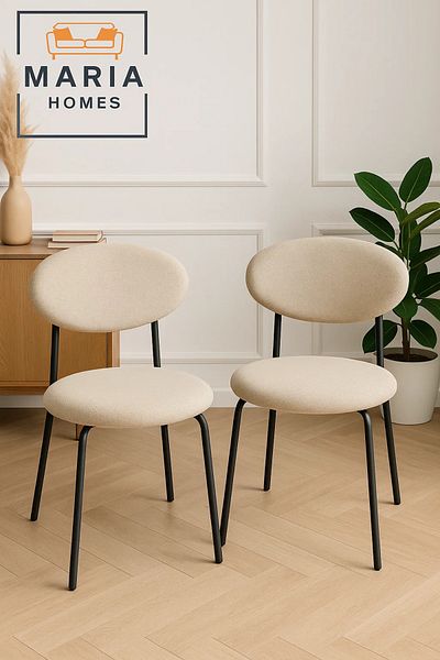 MARIA HOMES Modern Beige Fabric Accent Chair with Round Seat – Minimalist Lounge Seating