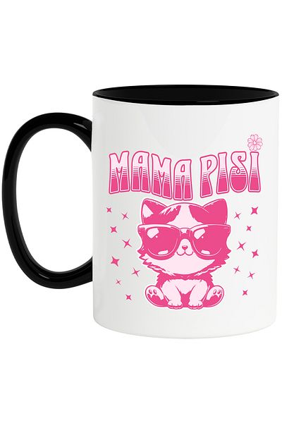 StoryGift Romania Cat Mom Mug with Animal Sunglasses, 330ml, Ceramic with Black Handle, With Ma,STG