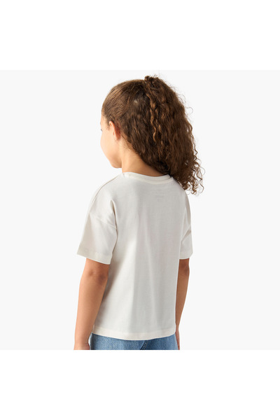 Juniors Bear Print T-Shirt With Crew Neck And Short Sleeves