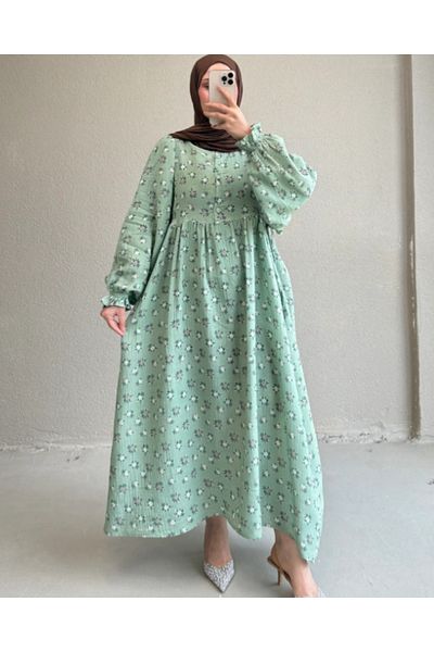 OLALAY Women's Side Tie Muslin Fabric Hijab Dress