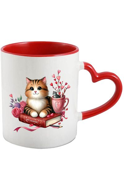 StoryGift Romania Mug with a cheerful kitty | illustration | book | reading | roses | flowers | , With ,STG
