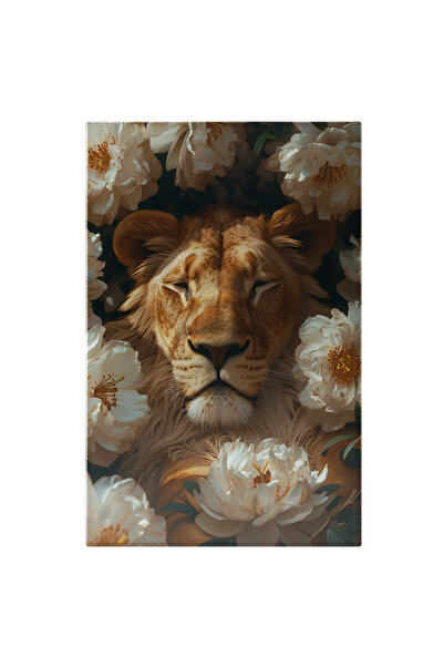 StoryGift Romania Tablou Canvas: Tufis De Flori Albe In Care Doarme Leul Fior...