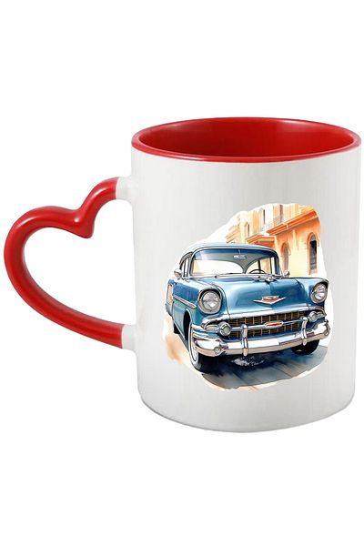 StoryGift Romania Car Mug, Retro, Vintage, Buildings, Chevrolet 1956, Multicolor 330 ml, Sky, With,STG