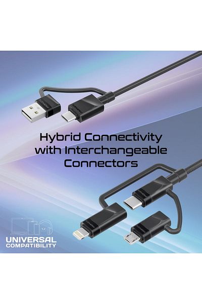 Promate PentaPower 6-in-1 Hybrid Multi-Connector Cable for Charging & Data Transfer - Black