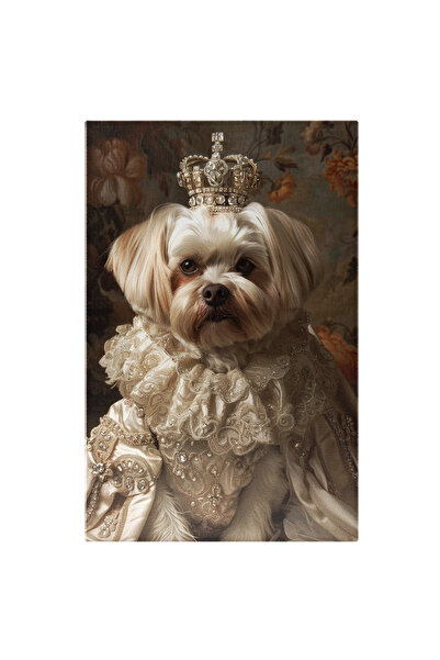 StoryGift Romania Tablou Canvas Catelus Minunat Alb Incoronat Cu O Bluza Si M...