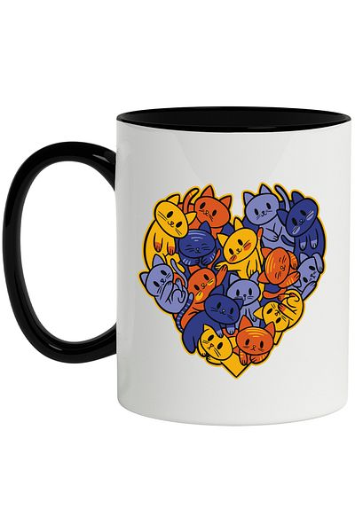 StoryGift Romania Mug With Cats, Heart, Animals, Stripes, Love, Whiskers, Multicolor 330 ml, Ceram, With ,STG