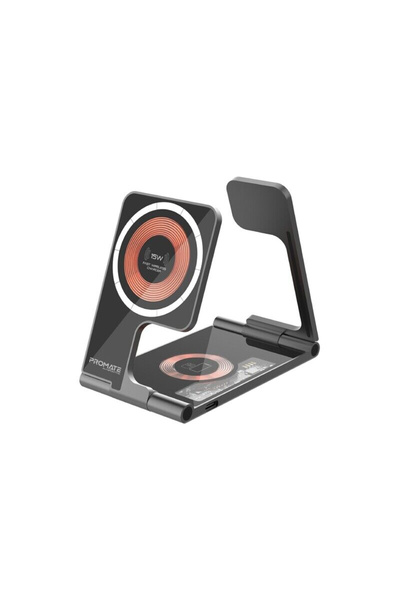 Promate محطة شحن لاسلكية بروميت أورا فولد-تريو 3 في 1 مع ماج سيف 15 وات - أسو...