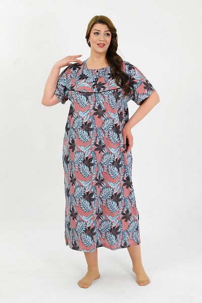 Akbeniz Women's Large Size Short Sleeve Salmon Mother Nightgown
