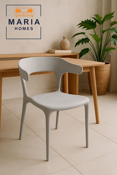 MARIA HOMES Minimalist Light Grey Plastic Chair – Modern Ergonomic Design for Dining, Café, and Office Spaces