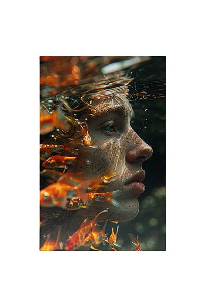 StoryGift Romania Tablou Canvas Chip De Barbat Prin Apa Cu Pistrui Multi Si Par Saten Cu Privire Curioasa Langa