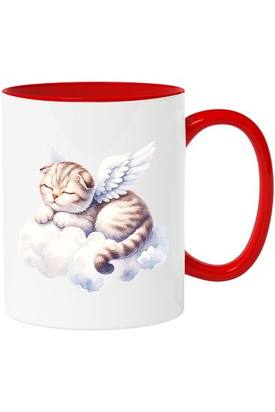 StoryGift Romania Mug with a sleeping white-winged kitten | deep sleep | illustration | on the clouds, With ,STG