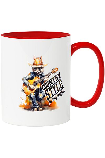 StoryGift Romania Mug with cat playing guitar with the message "Country Style is my style", music, With,STG