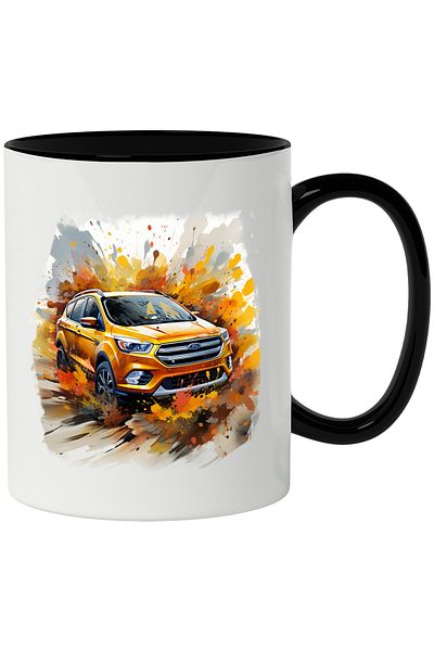 StoryGift Romania Mug With Car, Ford, Brand, Paint Drops, Wheels, Multicolor 330 ml, Ceramics, With ,STG
