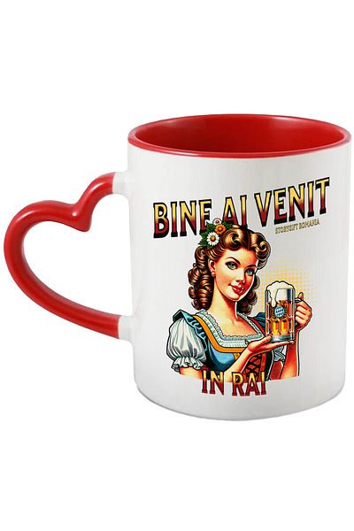 StoryGift Romania Mug Woman in traditional dress, beer mug, 330ml, Ceramic with Heart Handle, With,STG
