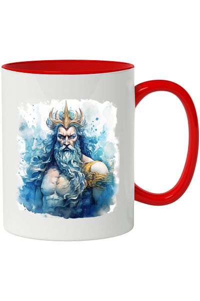 StoryGift Romania Mug With Poseidon, God, Greek Mythology, Watercolor, Multicolor 330 ml, Ceramic, With ,STG