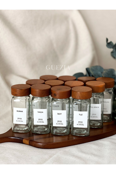 GUEZIA 12’li Akasya Baharatlık Seti | 16 adet etiket hediyeli