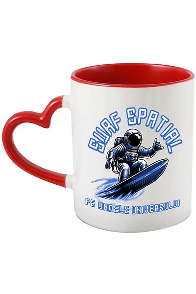StoryGift Romania Astronaut Space Surfboard Mug. On the waves of the universe, 330ml, Ceramic with , With ,STG