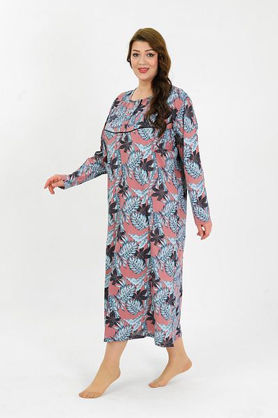 Akbeniz Women's Large Size Long Sleeve Salmon Mother Nightgown 1378
