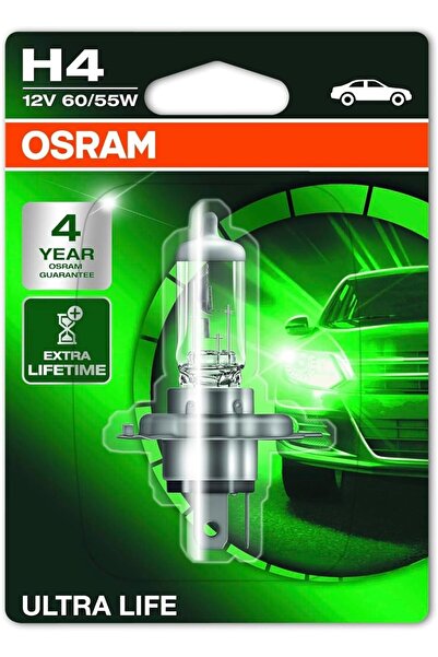 Osram H4 Ultra Life Halojen Far Ampulü, 12V 60/55W, 4 Yıl Garantili, Uzun Ömürlü