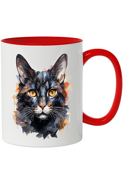 StoryGift Romania Cat Head Mug, Geometric, Mosaic, Animal Lovers, Multicolor 330 ml, With ,STG