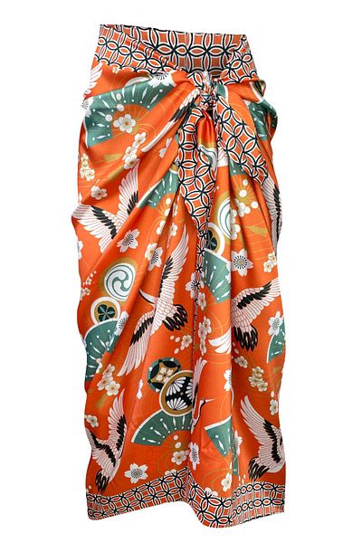 Bolder Lana-Japanese Orange Pattern Pareo Non-Display Shiny Fabric-95Cm*145Cm