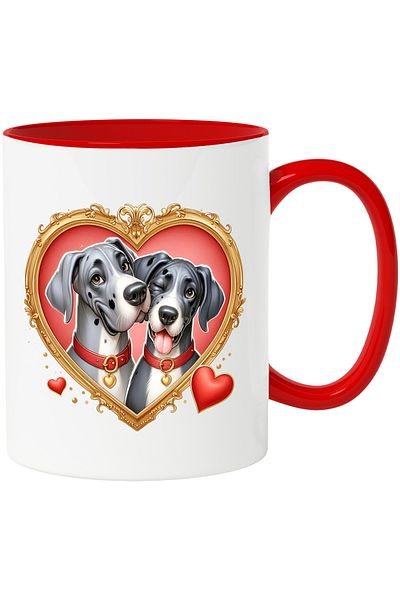 StoryGift Romania Mug with a puppy and a dog | illustration | heart-shaped frame | happiness, With ,STG