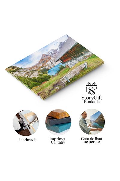 StoryGift Romania Tablou Canvas Priveliste Minunata De Toamna La Lacul Schiederweiher Alpi, Aventura, Reflexie, P