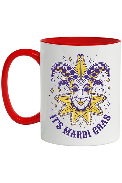 StoryGift Romania Mug With Message In English It's Mardi Gras, Clown, Stars, Multicolor 330 ml, Ceram, With ,STG