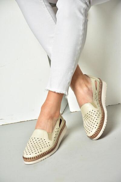 Fox Shoes P555501103 Bej Hakiki Deri Kadın Ayakkabı