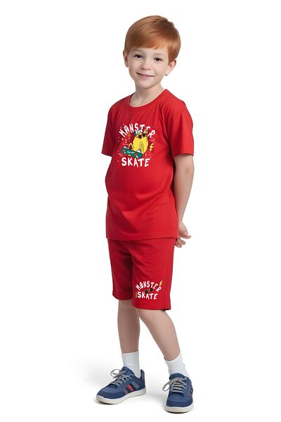 FYK KİDS Children's Tee-Shorts Skate Printed Bottom-Top Suit