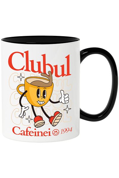 StoryGift Romania Cafe Club Mug Happy Coffee Cup, 330ml, Ceramic with Black Handle, With Ma,STG