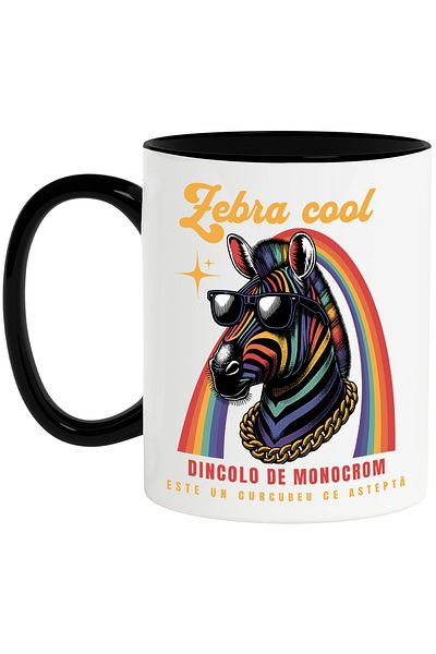 StoryGift Romania Cool zebra mug, beyond the monochrome a rainbow awaits you, 330ml, Ceramica cu, Cu,STG