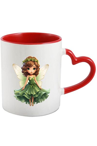 StoryGift Romania Mug with a fairy wearing a green dress | wings | crown | joy | like a fairy, With ,STG