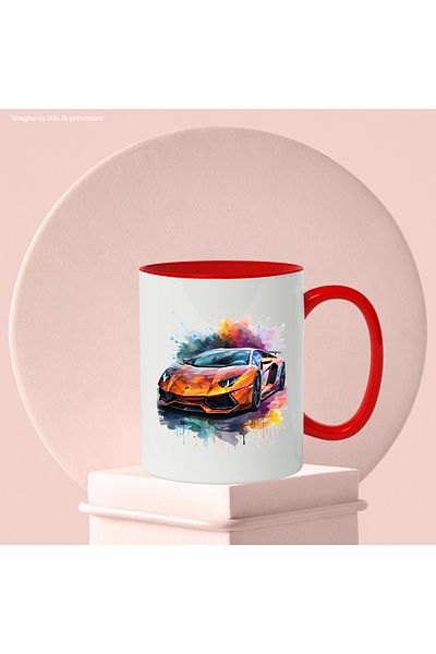 StoryGift Romania Sports Car Mug, Luxury Vehicle, Watercolor, Wheels, Multicolor 330 ml, Ceram, With ,STG