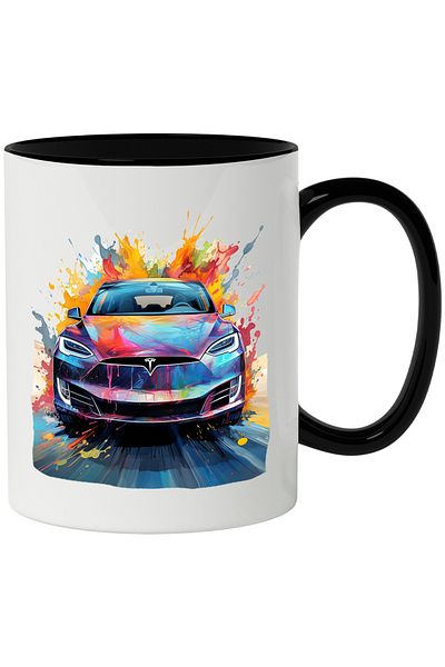 StoryGift Romania Cana Cu Masina, Brand, Tesla, Sosea, Viteza, Vopsea, Multicolor 330 ml, Ceramica, Cu ,STG