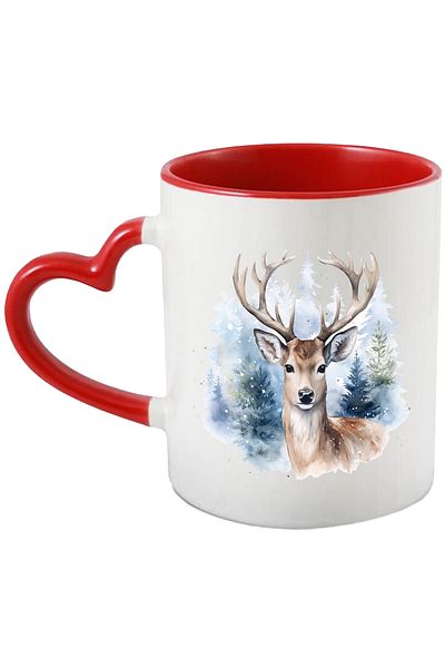 StoryGift Romania Mug with a deer in the forest, illustration, snow, fir trees, landscape, wild animal with , With ,STG